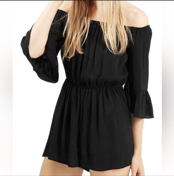 Off-Shoulder Black Romper XL Summer Vacation Cruise Party Spring - Picture 1 of 9
